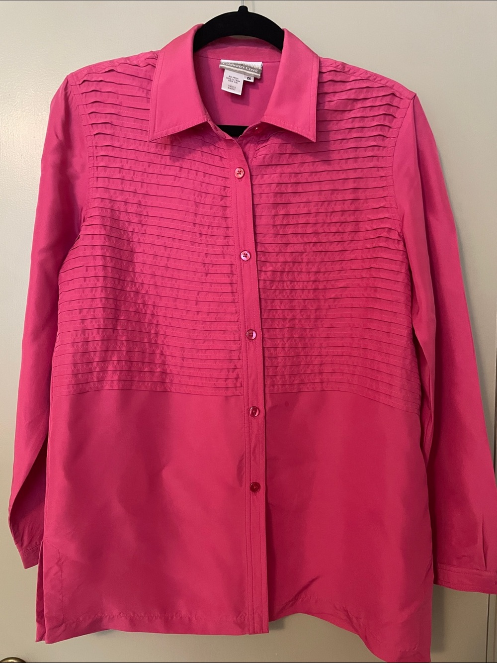 Women’s Pink Button-Front Blouse with Pintuck Detail